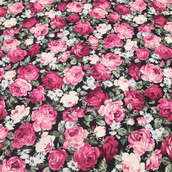 Liberty με Ροζ - Τριανταφυλλί Λουλούδια σε Μαύρη Βάση