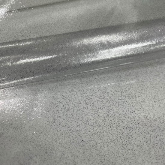 Transparent film with silver glitter