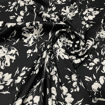 Black satin with white flowers